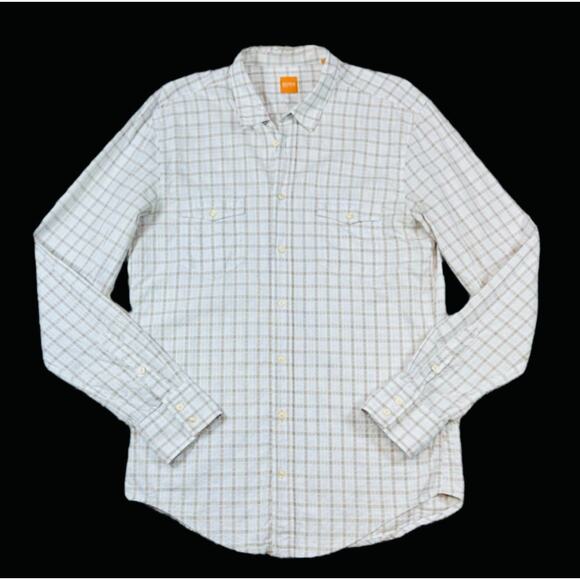 Hugo Boss Other - Hugo Boss Long-Sleeve Dress Shirt in White/Brown | Size L